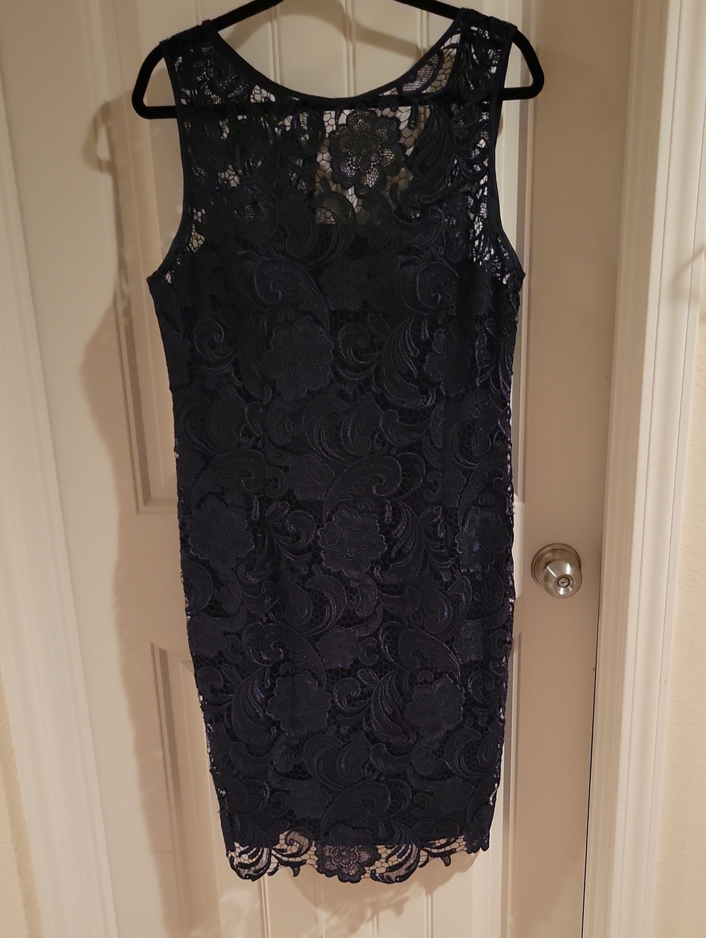 Adrianna Papell Navy Floral Lace Sheath Dress